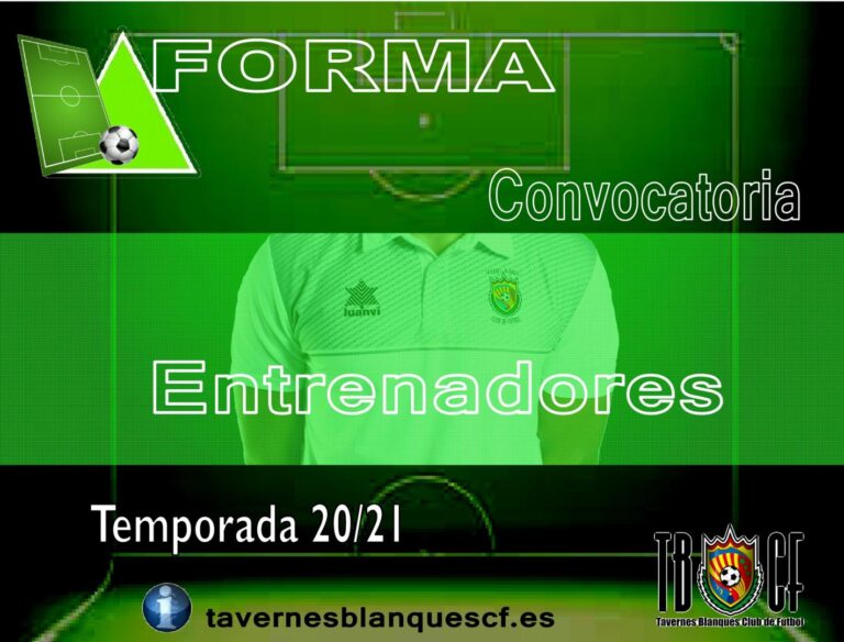 Convocatoria del  Tavernes Blanques CF  de entrenadores titulados para sus equipos temporada 20/21